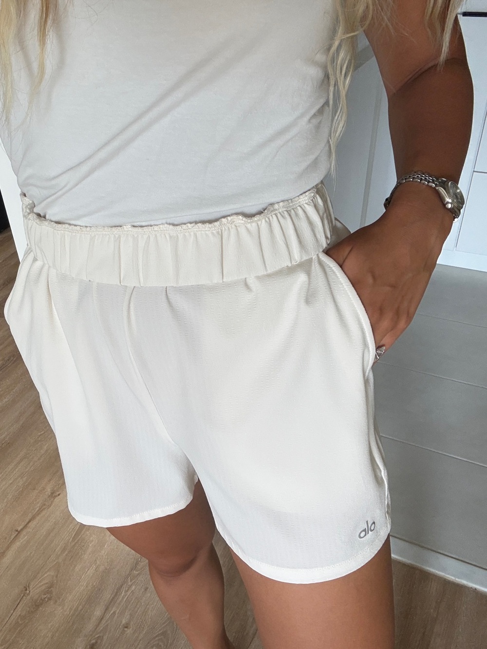 Alo Ready set shorts Cream Athletic Lounge Shorts - High-Waist Comfort - Picture 6 of 7